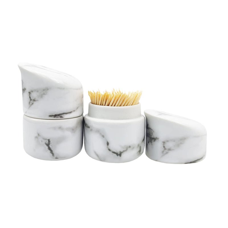 MASSJOY Nordic Creative Toothpick Holder Toothpick Box, Ceramic Home Living Room Cotton Swab Storage Tank, Marbled Toothpick Bucket. - Image 2